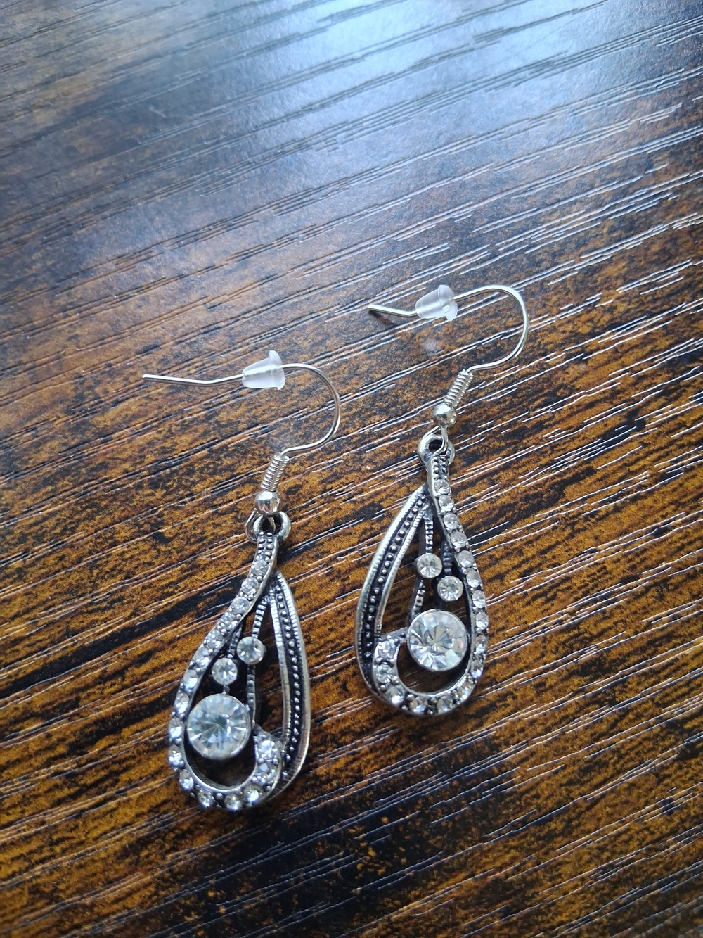 Silver Crystal Teardrop Dangle Earrings - Elegant Women Jewelry